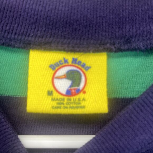 Duck Head M Green Blue Striped Pocket T Vintage 90s Single Stitch - Picture 4 of 9